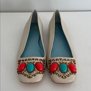 Frances Valentine Jude Oyster Shiny Nappa Flats with Vibrant Embellishments